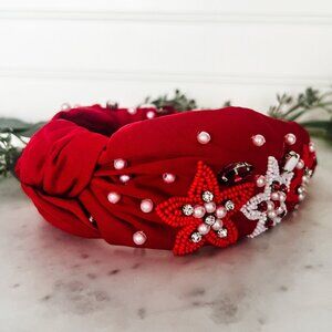 Alabama Roll Tide Crimson Red White Star Beaded Crystal Pearl Football Headband